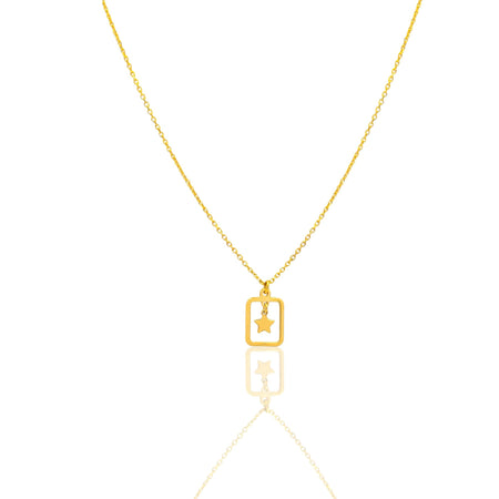 Collana Oro Giallo Oro 18 carati  Catenina rolò rettangolo Traforato Stella Pendente   Solo Oro cm.43