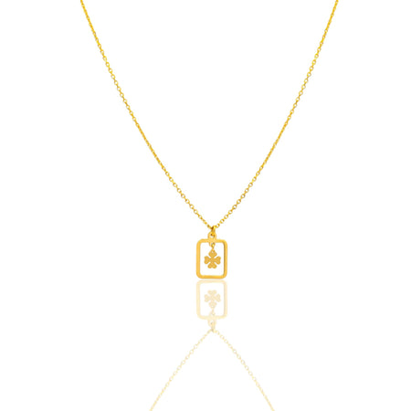 Collana Oro Giallo Oro 18 carati  Catenina rolò  Rettangolo  Traforato Quadrifoglio Pendente   Solo Oro cm.43