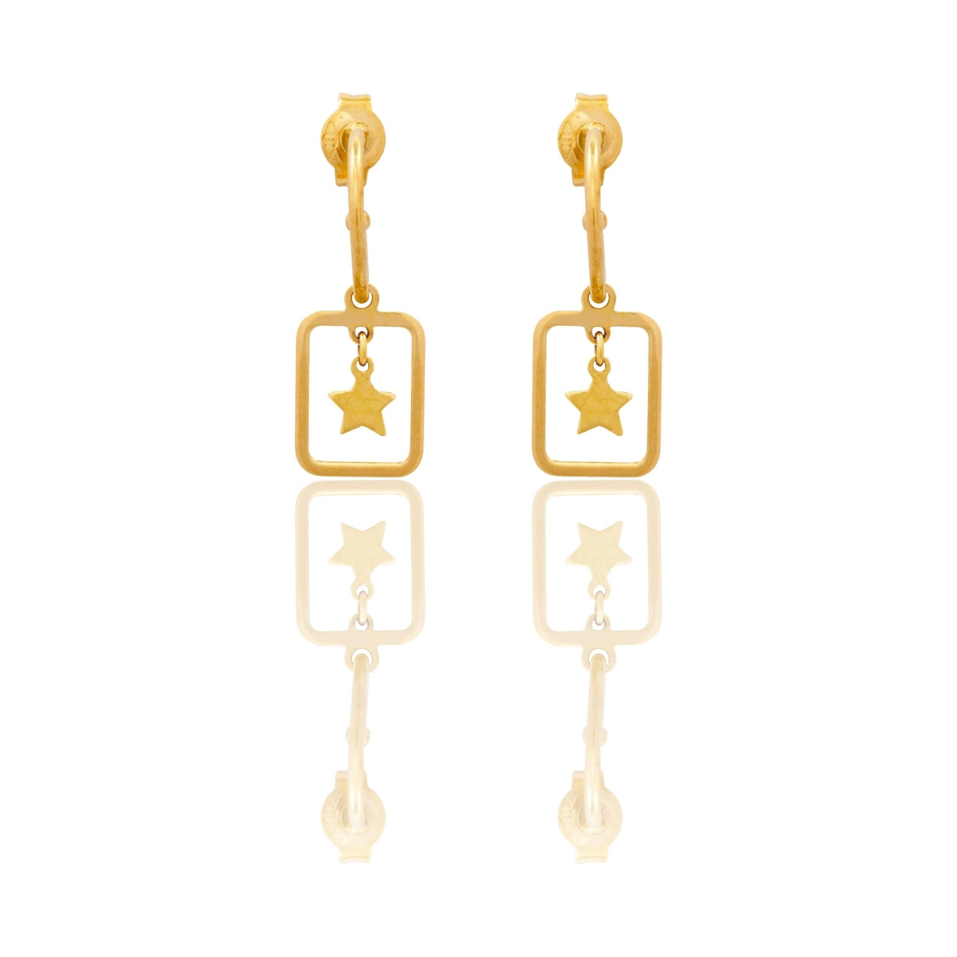 Orecchini Oro Giallo Oro 18 carati Rettangolo  Traforato Stella Pendente   Solo Oro