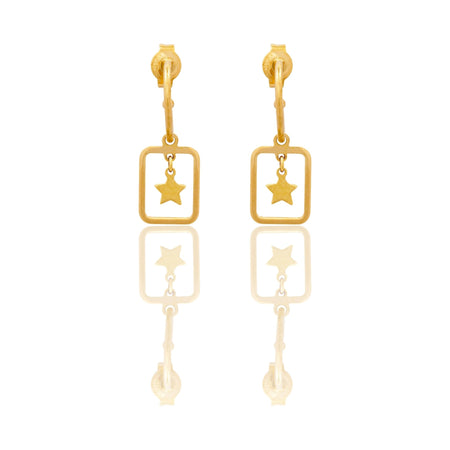 Orecchini Oro Giallo Oro 18 carati Rettangolo  Traforato Stella Pendente   Solo Oro