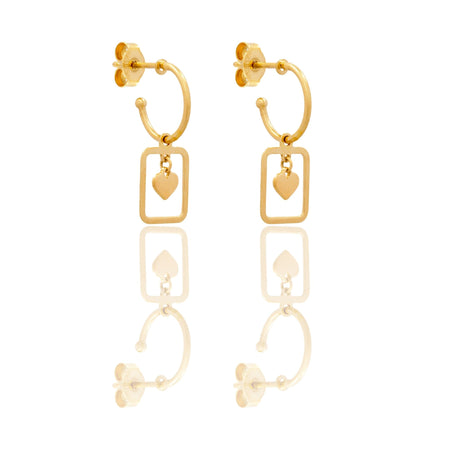 ORECCHINI DONNA RETTANGOLO TRAFORATO CUORE PENDENTE