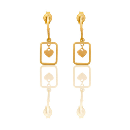 Orecchini Oro Giallo Oro 18 carati Rettangolo  Traforato Cuore Pendente   Solo Oro