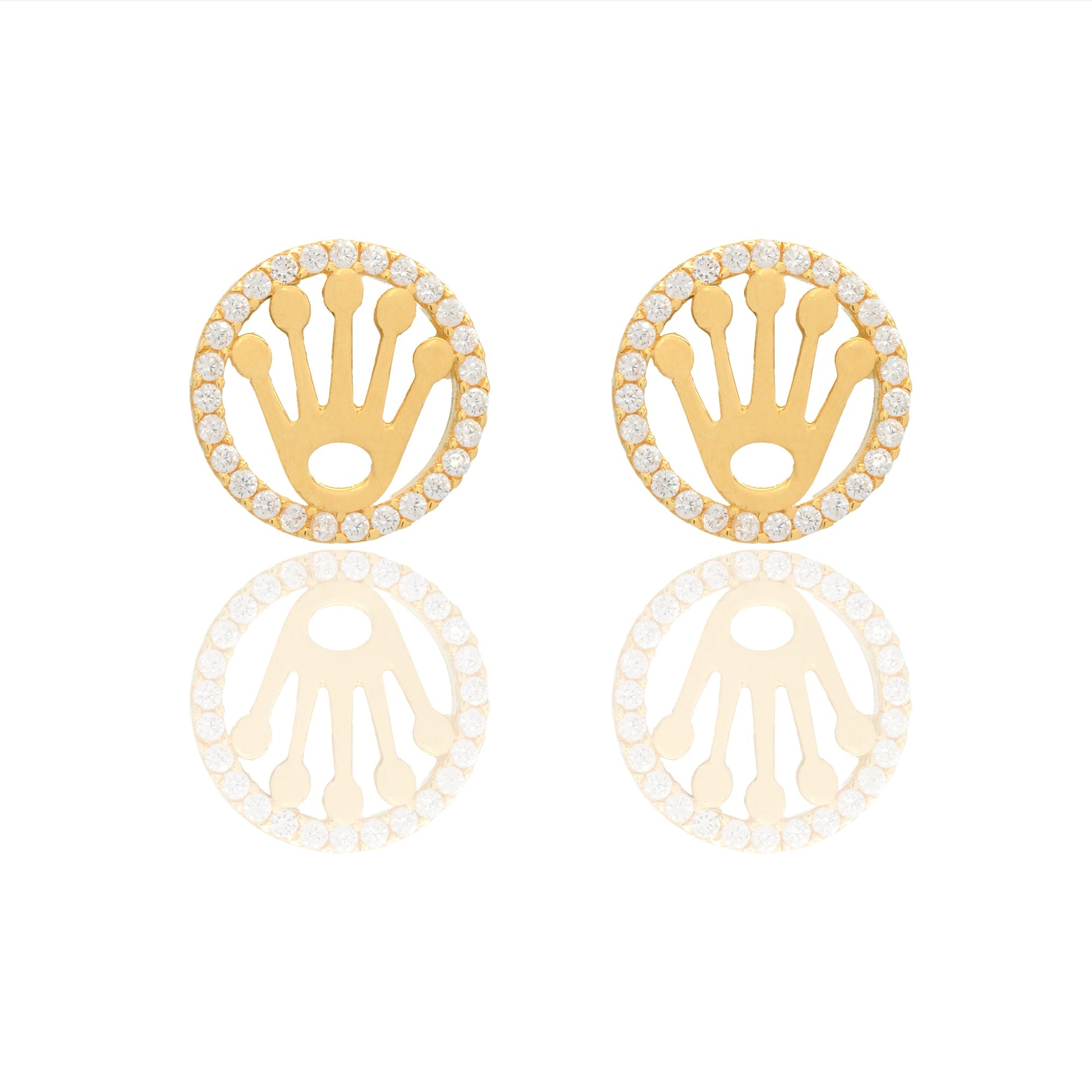 Orecchini Oro Giallo Microfusione, Lastra  Zirconi Bianchi cm.1,4