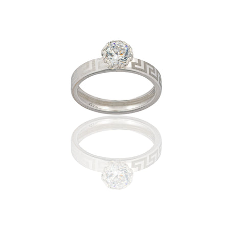 Anello Oro Bianco Oro 18 carati Solitario   Zircone Bianco spessore gambo 3,4 mm , spessore pietra 6,11