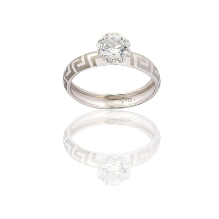 Anello Oro Bianco Oro 18 carati Solitario   Zircone Bianco spessore gambo 3,4 mm , spessore pietra 6,10