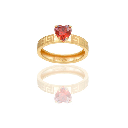 Anelli Oro Giallo Stampato  Zircone rosso spessore gambo 3,3 mm , spessore pietra 5