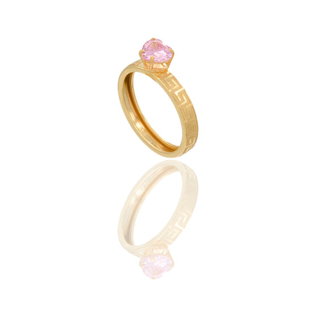 Anelli Oro Giallo Stampato  Zircone rosa spessore gambo 3,3 mm , spessore pietra 5