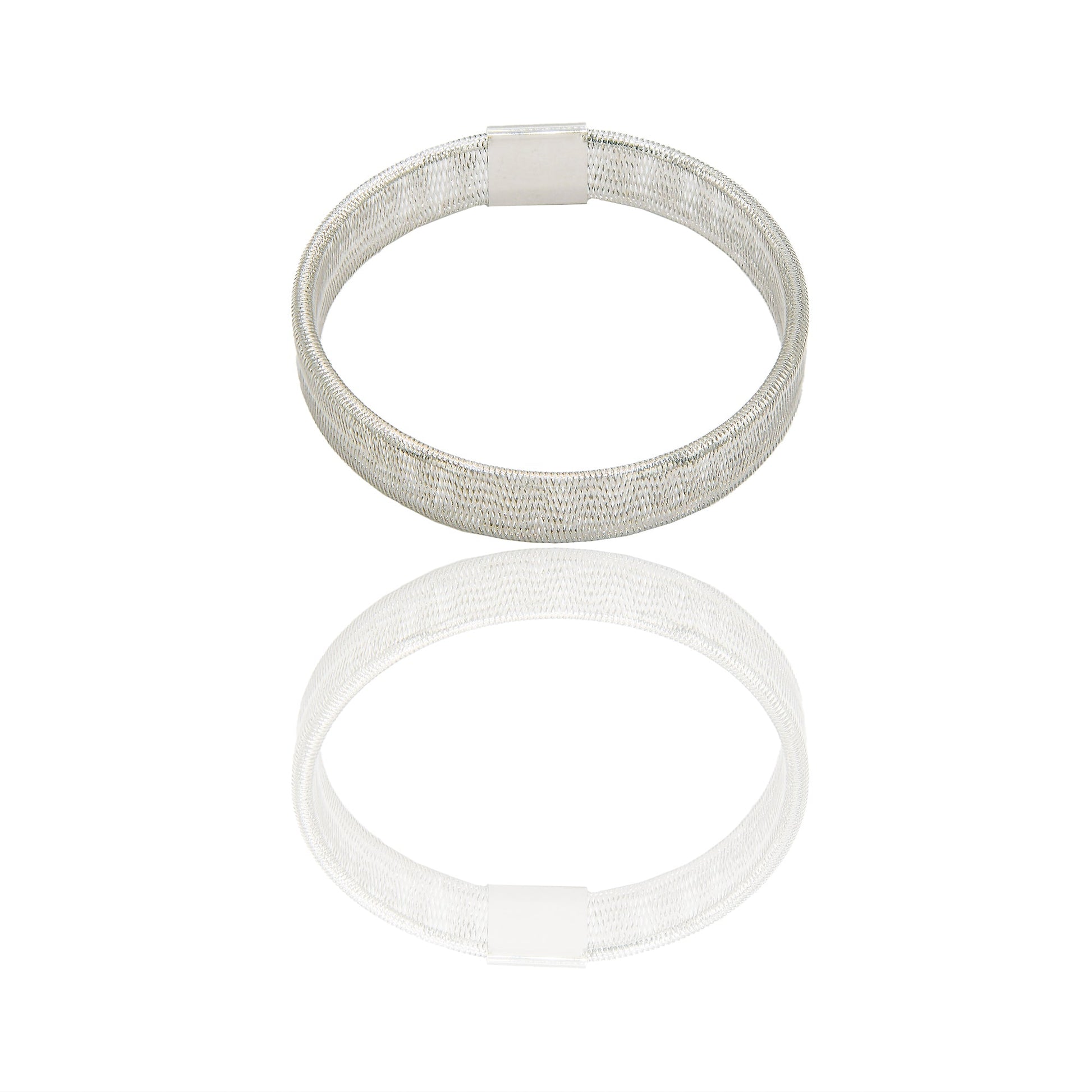 Bracciale Oro Bianco Oro 18 carati Elastico canna rettangolare Solo Oro Spessore mm.8