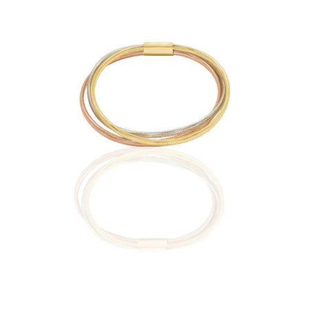 Bracciale Oro Giallo Oro Bianco, Oro Rosa Oro 18 carati Elastico canna rettangolare 3 fili Solo Oro Spessore filo  mm.4