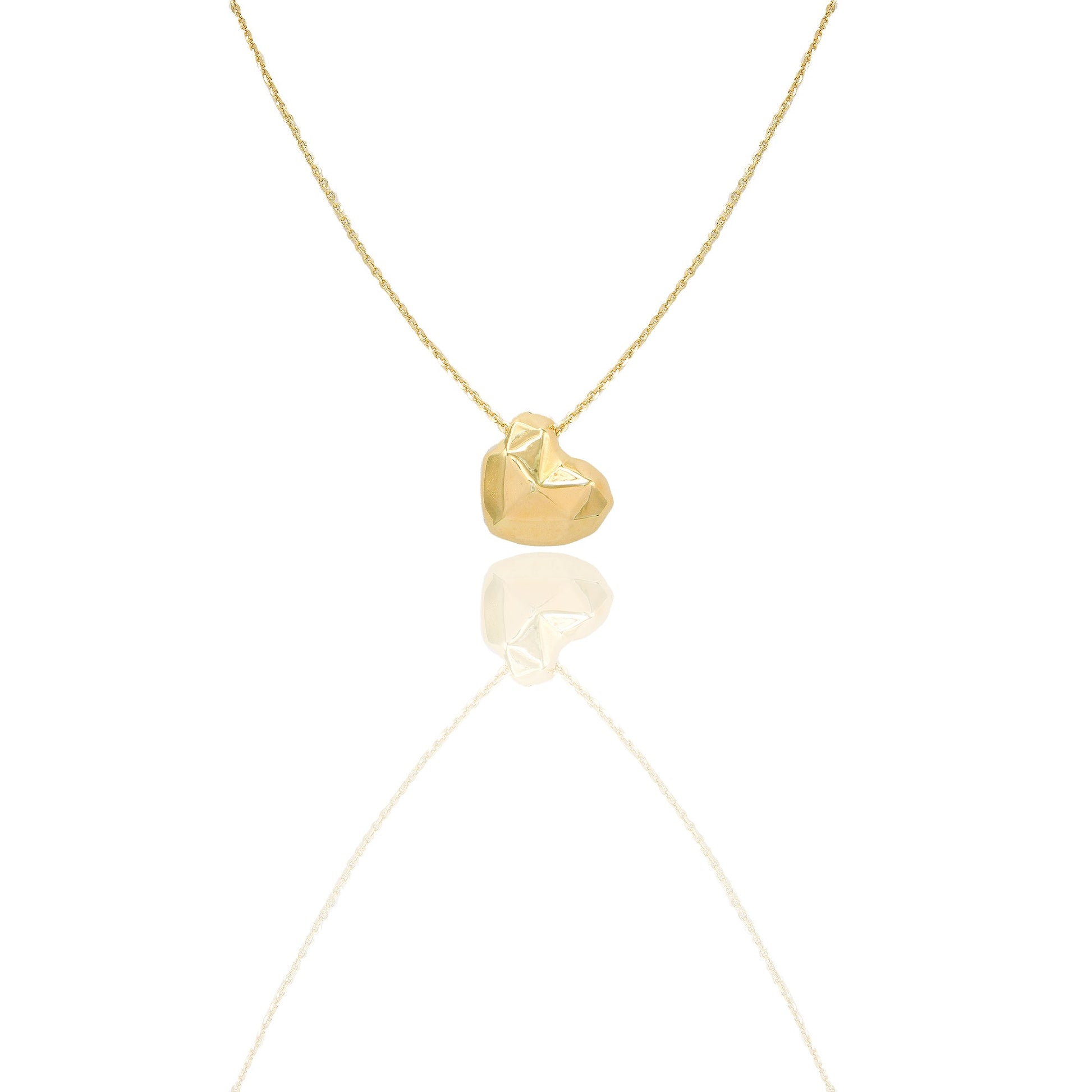 Collana Oro Giallo Oro 18 carati Cuore Sfaccettato elettroformato Solo Oro Lunghezza cm. 45