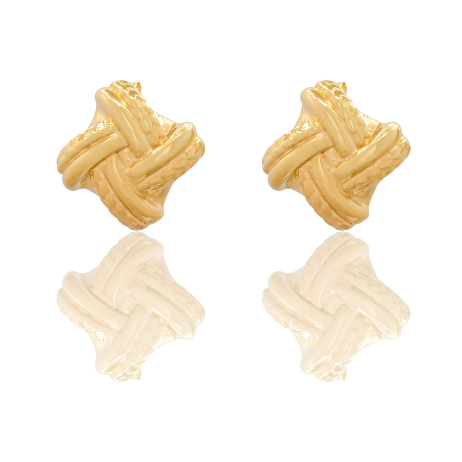 Orecchini Oro Giallo Oro 18 carati Bottone Intrecciato Elettroformato Solo Oro