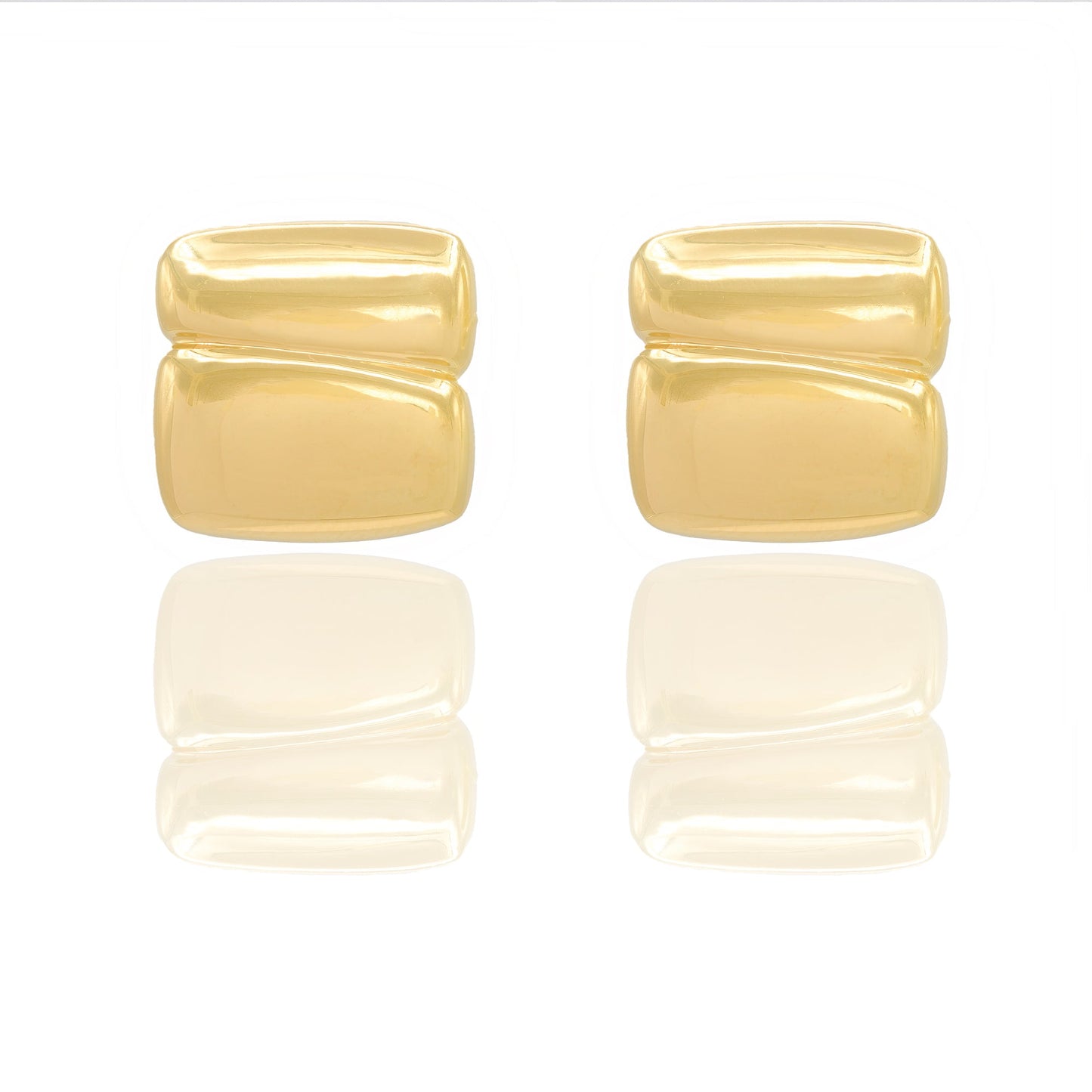 Orecchini Oro Giallo Oro 18 carati Bottone quadrato onda Elettroformato Solo Oro cm. 2,0 x 2,0 spessore mm. 4