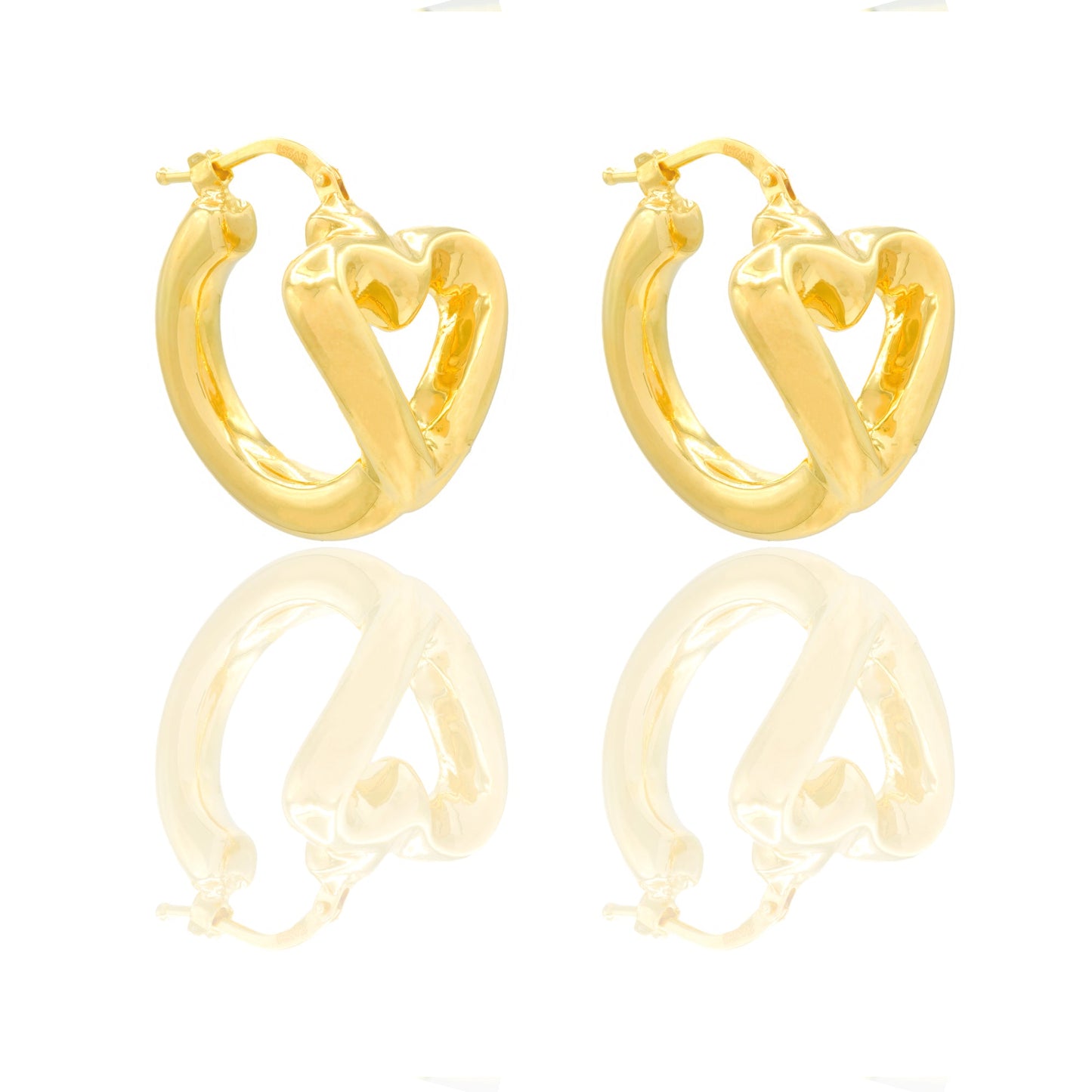 Orecchini Oro Giallo Oro 18 carati Cerchio Cuore traforato Elettroformato Solo Oro cm. 2,5 x 2,5 spessore mm. 3 diametro cm.1,5