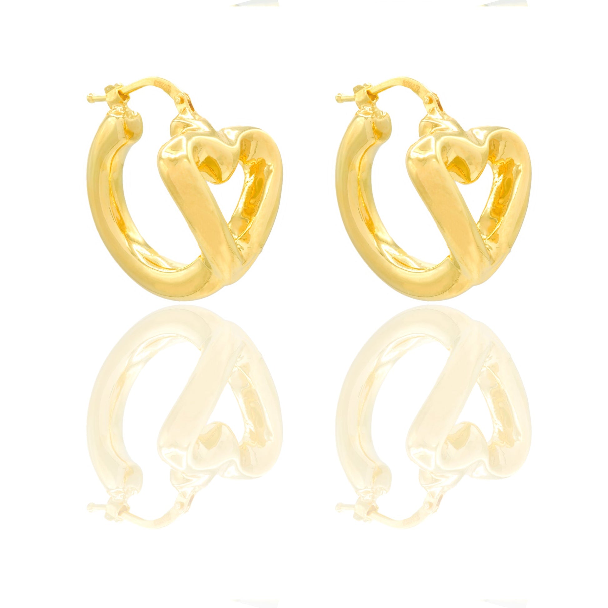 Orecchini Oro Giallo Oro 18 carati Cerchio Cuore traforato Elettroformato Solo Oro cm. 2,5 x 2,5 spessore mm. 3 diametro cm.1,5