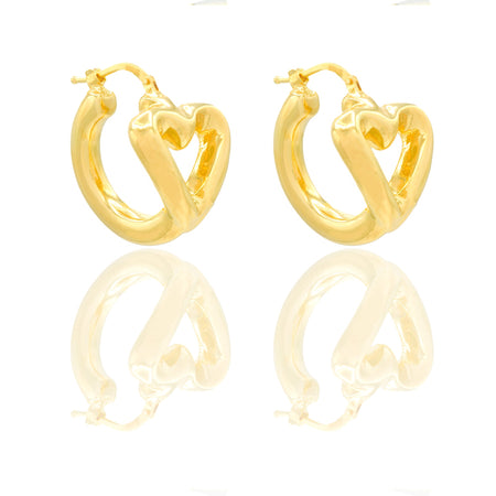 Orecchini Oro Giallo Oro 18 carati Cerchio Cuore traforato Elettroformato Solo Oro cm. 2,5 x 2,5 spessore mm. 3 diametro cm.1,5