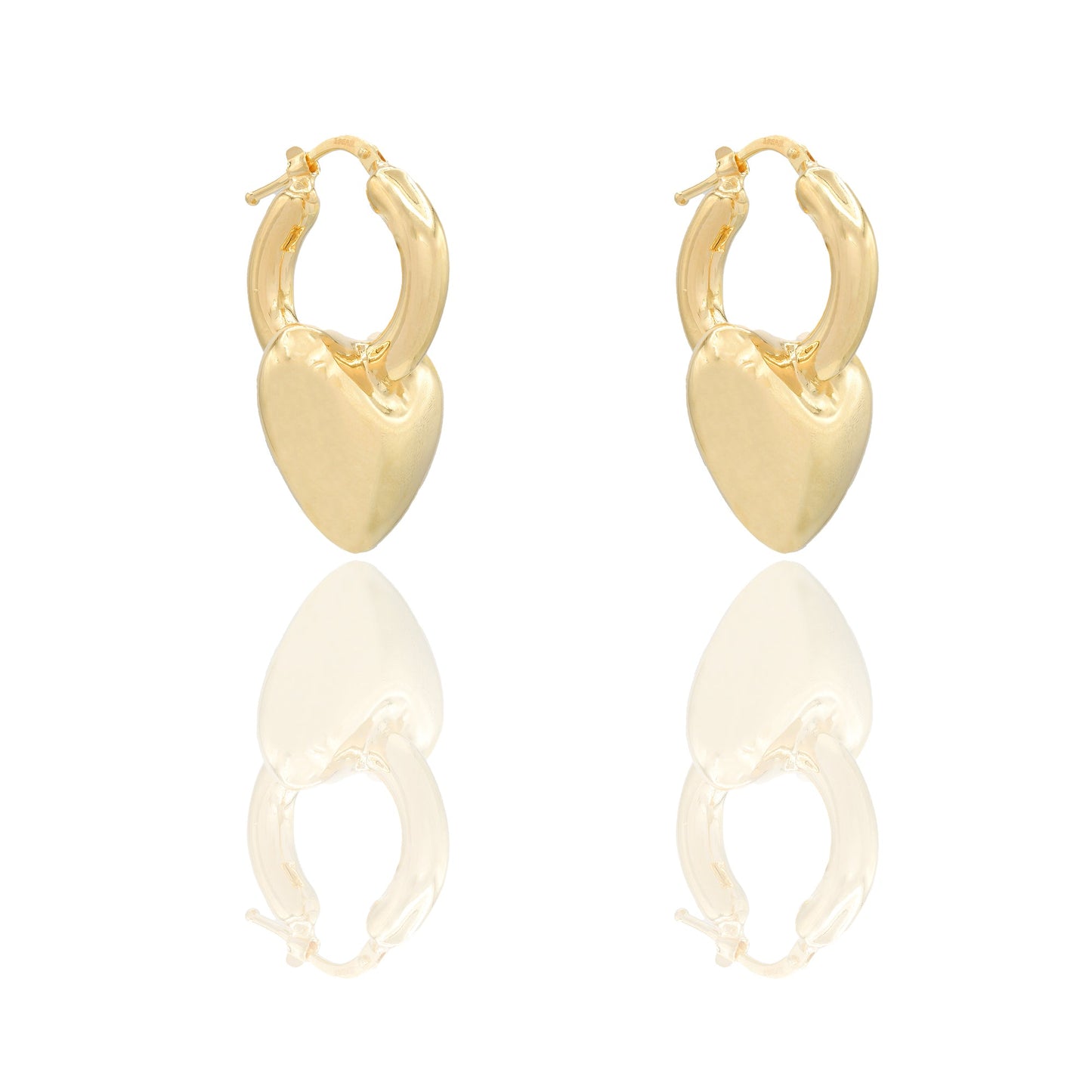 Orecchini Oro Giallo Oro 18 carati Cerchio con Cuore bombato Elettroformato Solo Oro lunghezza cm.3 spessore mm. 8 diametro cm. 1,5