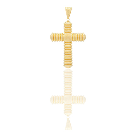 Ciondolo Oro Giallo Oro 18 carati Croce Tubolare Rigata  Elettroformata  Solo Oro cm.8,5 x 5