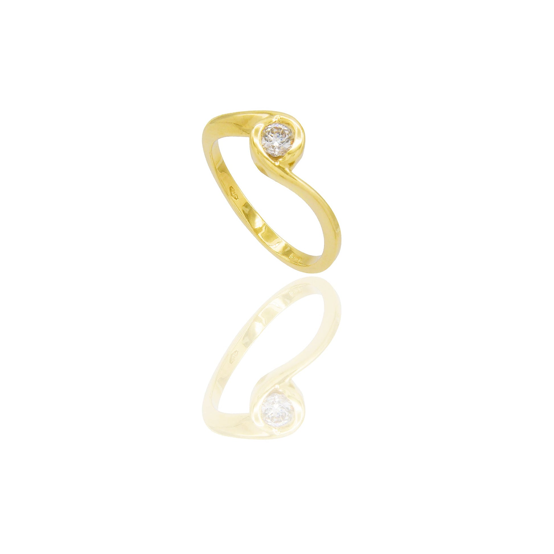Anello Oro Giallo Oro 18 carati Solitario Tornito Zircone Bianco spessore gambo 1,7 mm , spessore pietra 6