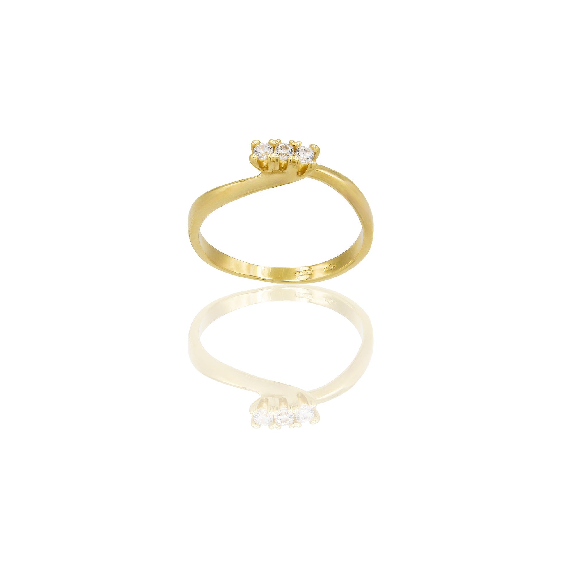 Anello Oro Giallo Oro 18 carati Centro e Contorno gambo pavè Zirconi Bianchi spessore gambo 1,7 mm , spessore pietra 3