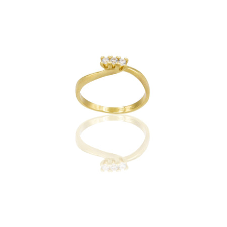 Anello Oro Giallo Oro 18 carati Centro e Contorno gambo pavè Zirconi Bianchi spessore gambo 1,7 mm , spessore pietra 3