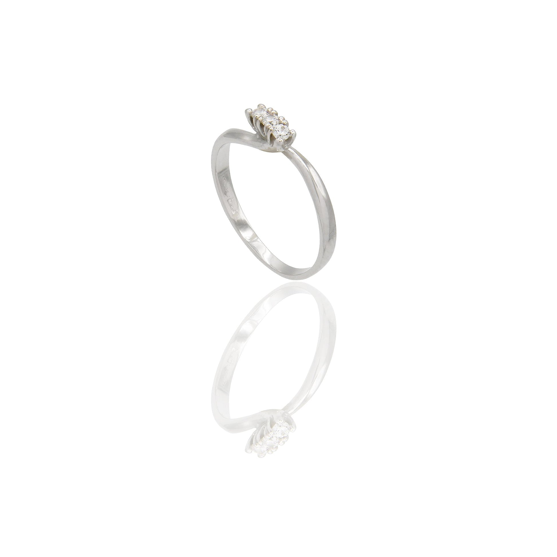 Anello Oro Bianco Oro 18 carati Trilogy Valentino Zirconi Bianchi spessore gambo 1,7 mm , spessore pietra 3