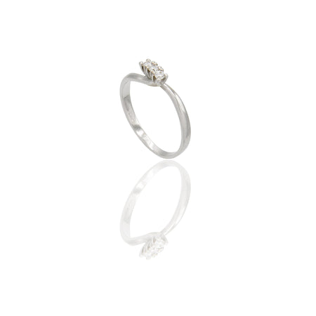 Anello Oro Bianco Oro 18 carati Trilogy Valentino Zirconi Bianchi spessore gambo 1,7 mm , spessore pietra 3