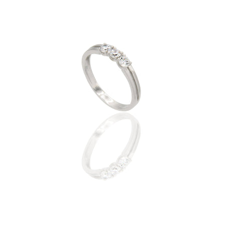 Anello Oro Bianco Oro 18 carati Trilogy doppio Gambo Zirconi Bianchi spessore gambo 2,3 mm , spessore pietra 3