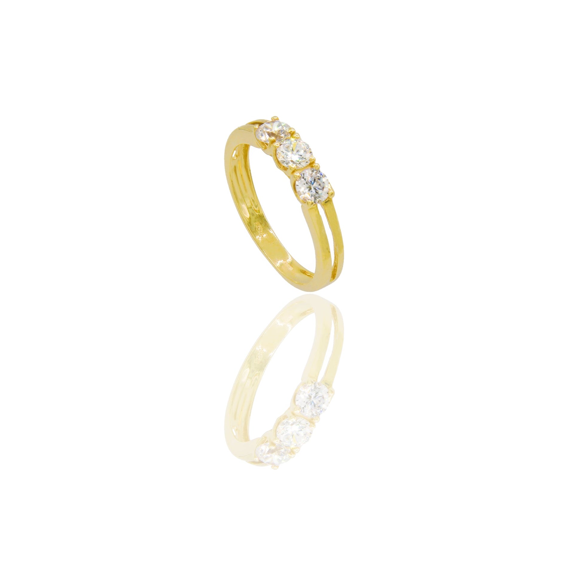 Anello Oro Giallo Oro 18 carati Trilogy doppio Gambo Zirconi Bianchi spessore gambo 2,3 mm , spessore pietra 3