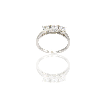 Anello Oro Bianco Oro 18 carati Trilogy 4 griffe Zirconi Bianchi spessore gambo 1,70 mm , spessore pietra 4