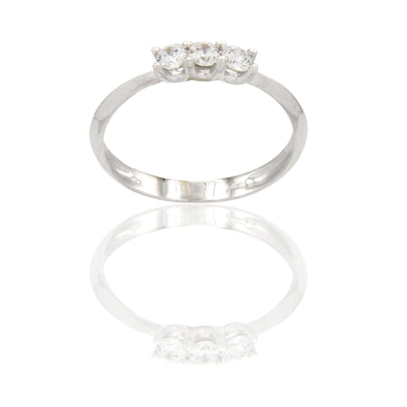 Anello Oro Bianco Oro 18 carati Trilogy 4 griffe Zirconi Bianchi spessore gambo 2,40 mm , spessore pietra 3