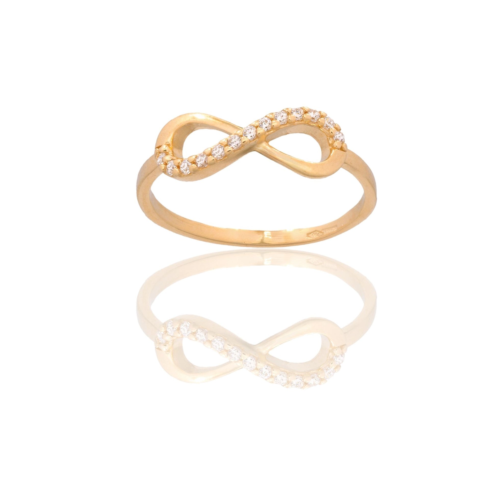 Anello Oro Giallo Oro 18 carati Simbolo Infinito Zirconi Bianchi