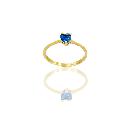 Anello Oro Giallo Oro 18 carati Solitario Cuore Zircone Blu spessore gambo 1 mm , spessore pietre 5,6