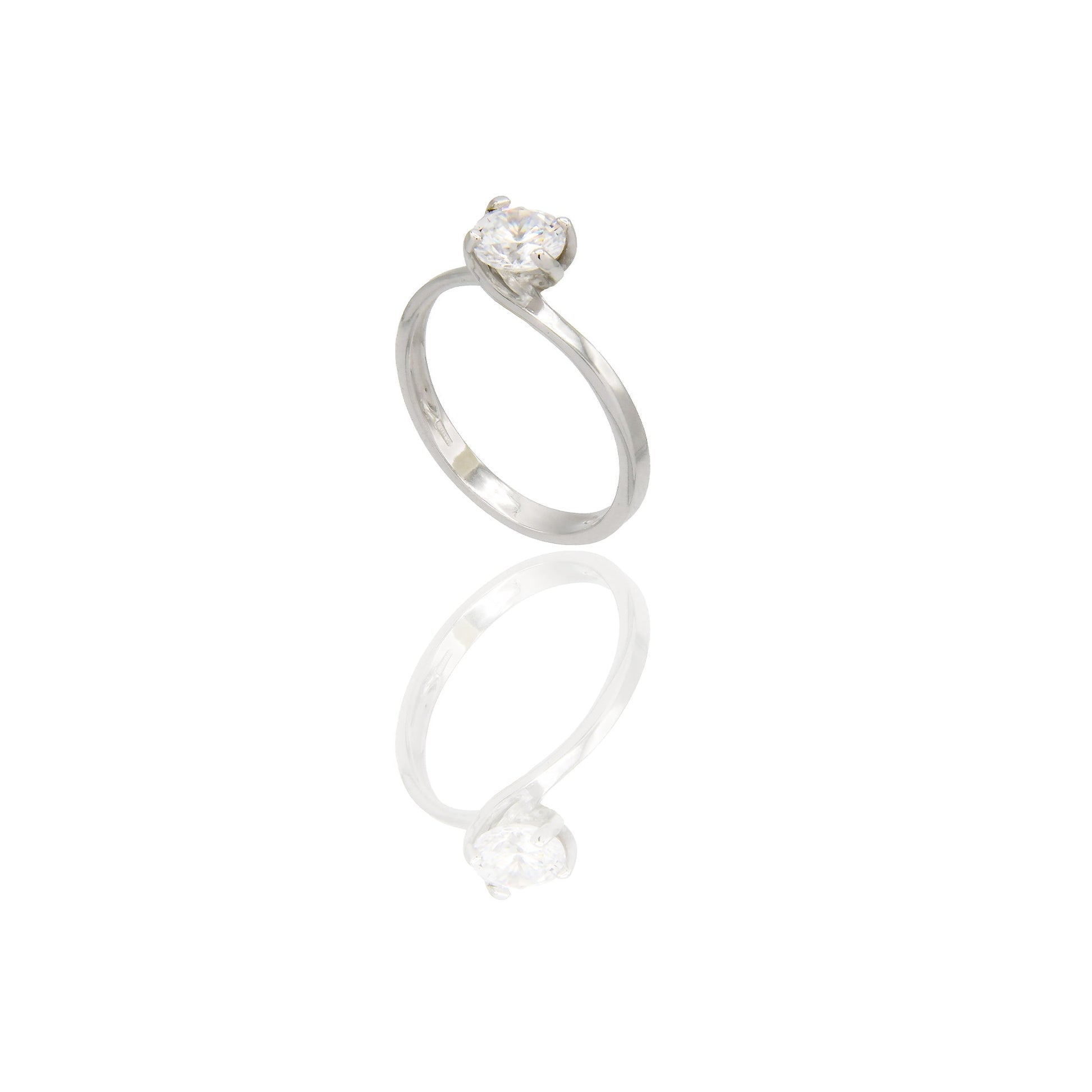 Anello Oro Bianco Oro 18 carati Solitario Valentino 4 griffe Zircone Bianco spessore gambo 2,50 mm , spessore pietra 6,0