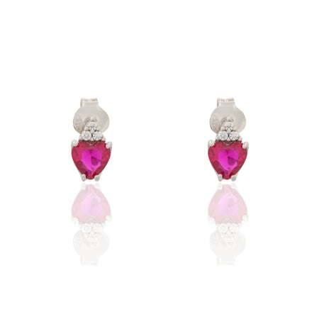 Orecchini Oro Bianco Oro 18 carati Pendenti A Cuore Zirconi Rossi, Zirconi Bianchi mis. 2