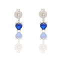 Orecchini Oro Bianco Oro 18 carati Pendenti A Cuore Zirconi Blu, Zirconi Bianchi 