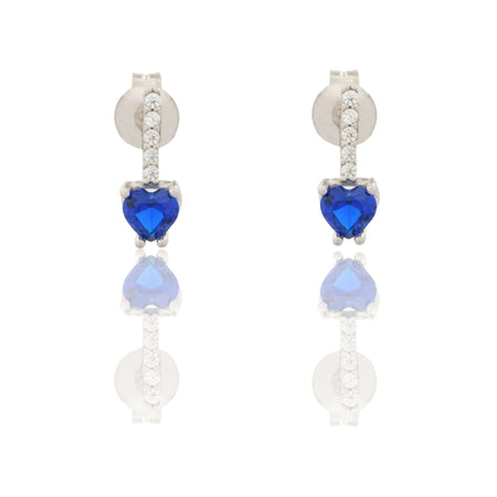 Orecchini Oro Bianco Oro 18 carati Pendenti A Cuore Zirconi Blu, Zirconi Bianchi 