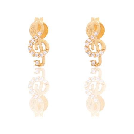 Orecchini Oro Giallo Oro 18 carati Chiave Di Violino Zirconi Bianchi