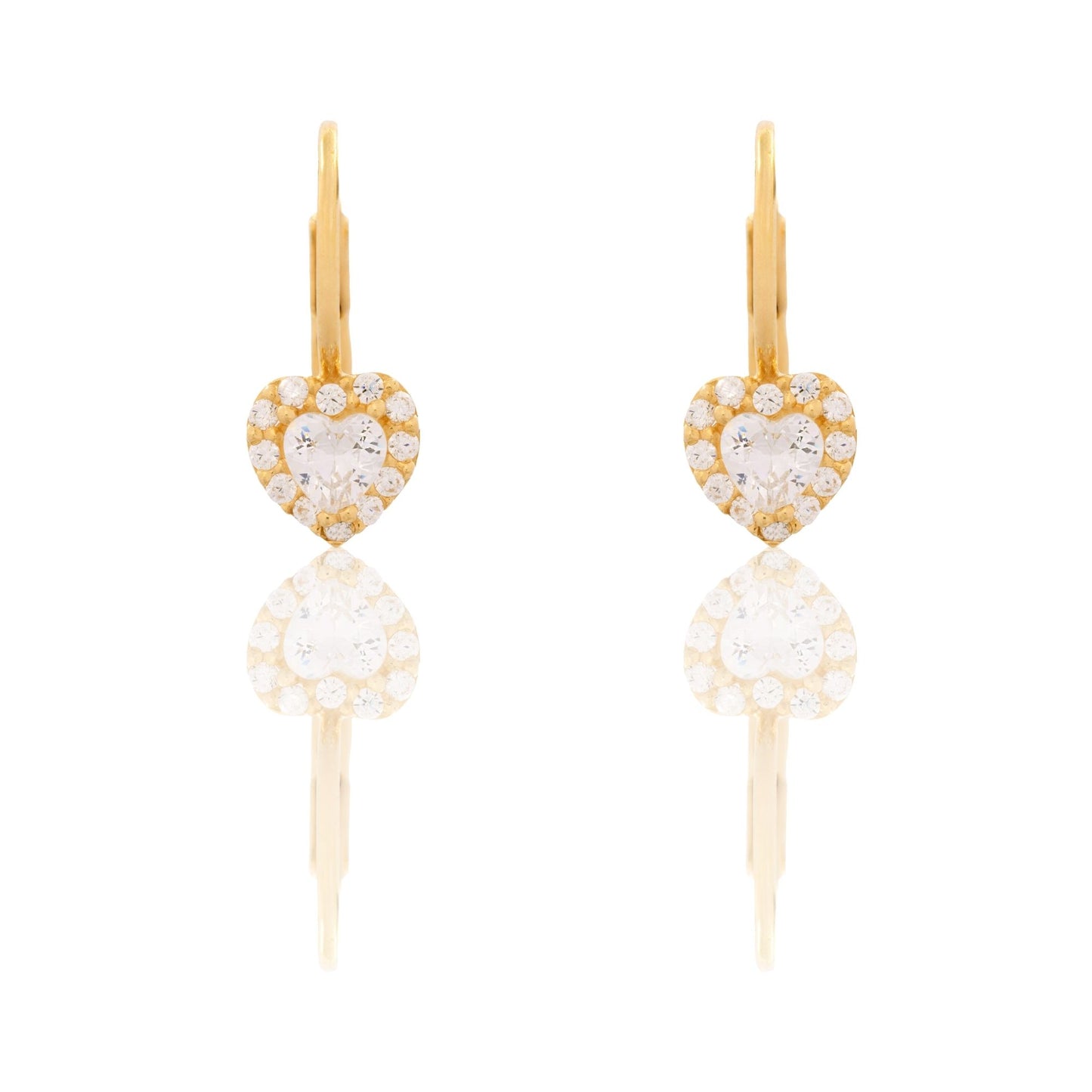 Orecchini Oro Giallo Oro 18 carati Cuore Pietra Centrale Contorno Chiusura Monachina  Zirconi Bianchi