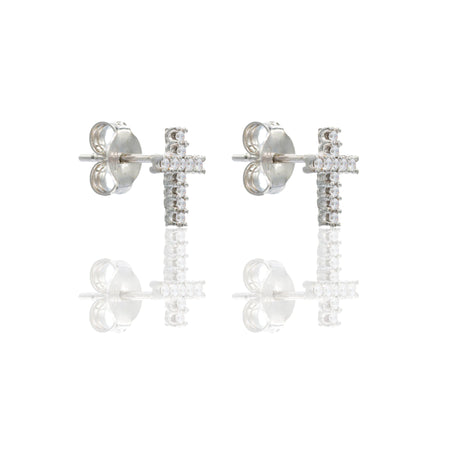 Orecchini Oro Bianco Oro 18 carati Croce pavè Zirconi Bianchi lunghezza cm.1,00 larghezza cm.0,5