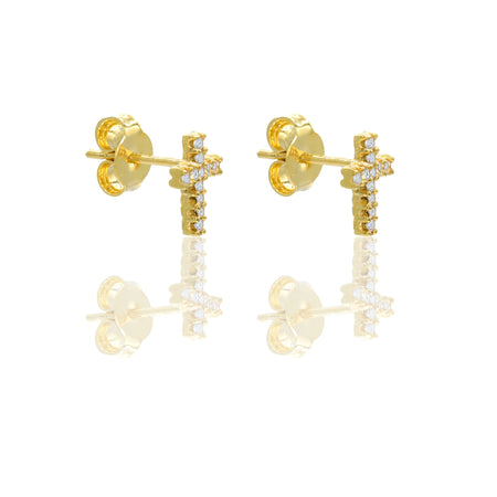 Orecchini Oro Giallo Oro 18 carati Croce pavè Zirconi Bianchi lunghezza cm.1,00 larghezza cm.0,5