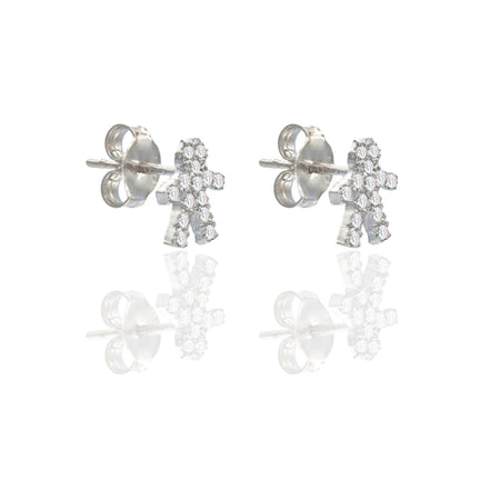 Orecchini Oro Bianco Oro 18 carati Bimbo Pavè Zirconi Bianchi lunghezza cm.1,00 larghezza cm.0,9