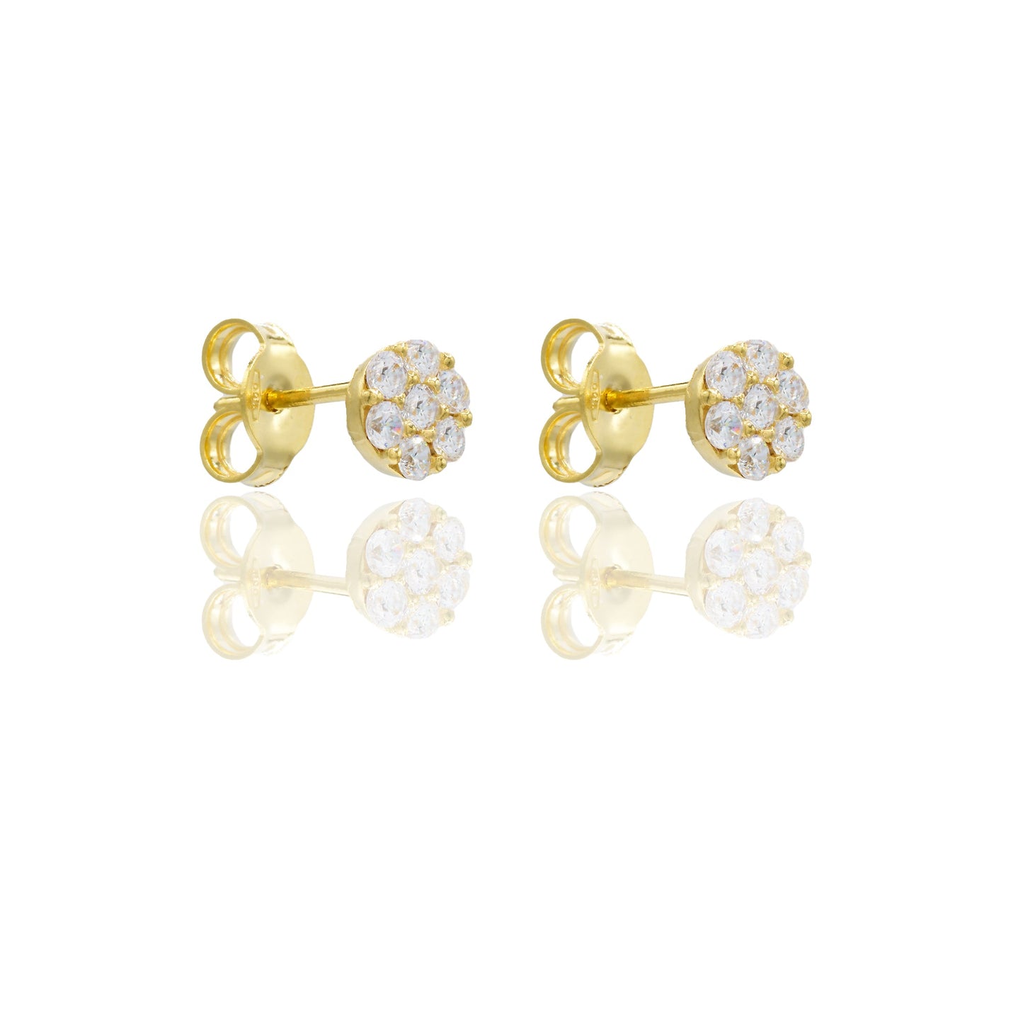 Orecchini Oro Giallo Oro 18 carati Fiore centro e contorno Zirconi Bianchi Diametro cm.0,60