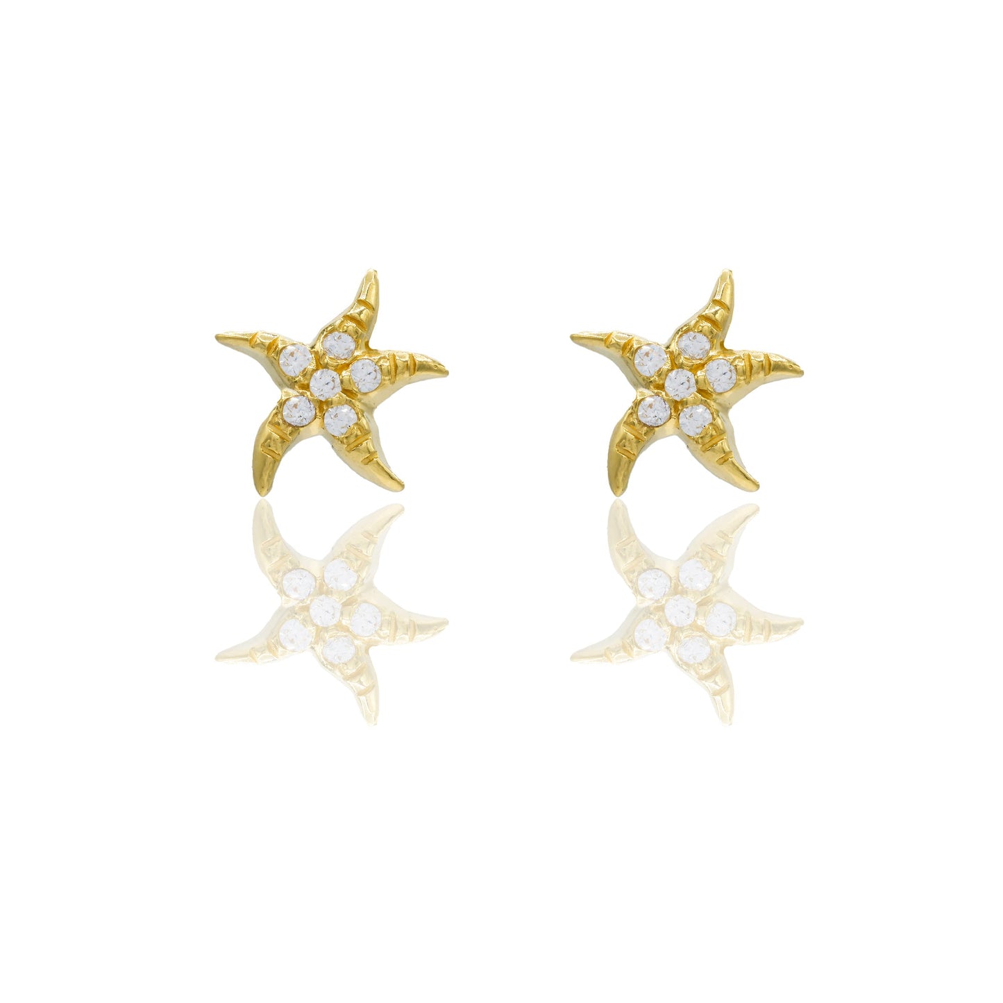 Orecchini Oro Giallo Oro 18 carati Stella marina pavè Zirconi Bianchi lunghezza cm.1,00 larghezza cm.1,00