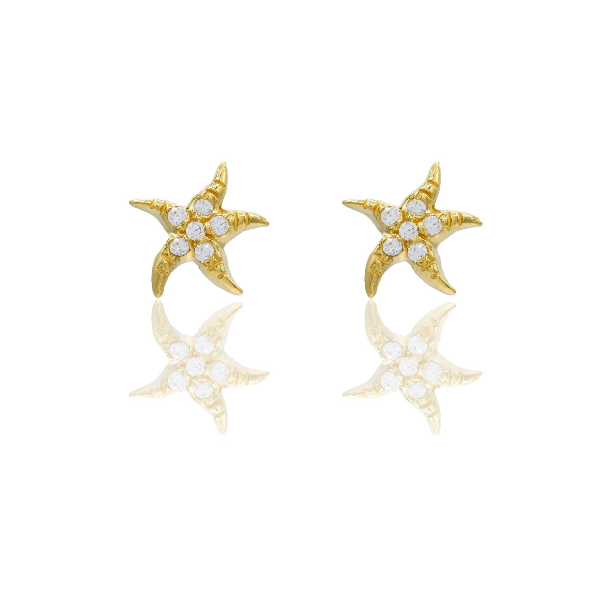 Orecchini Oro Giallo Oro 18 carati Stella marina pavè Zirconi Bianchi lunghezza cm.1,00 larghezza cm.1,00