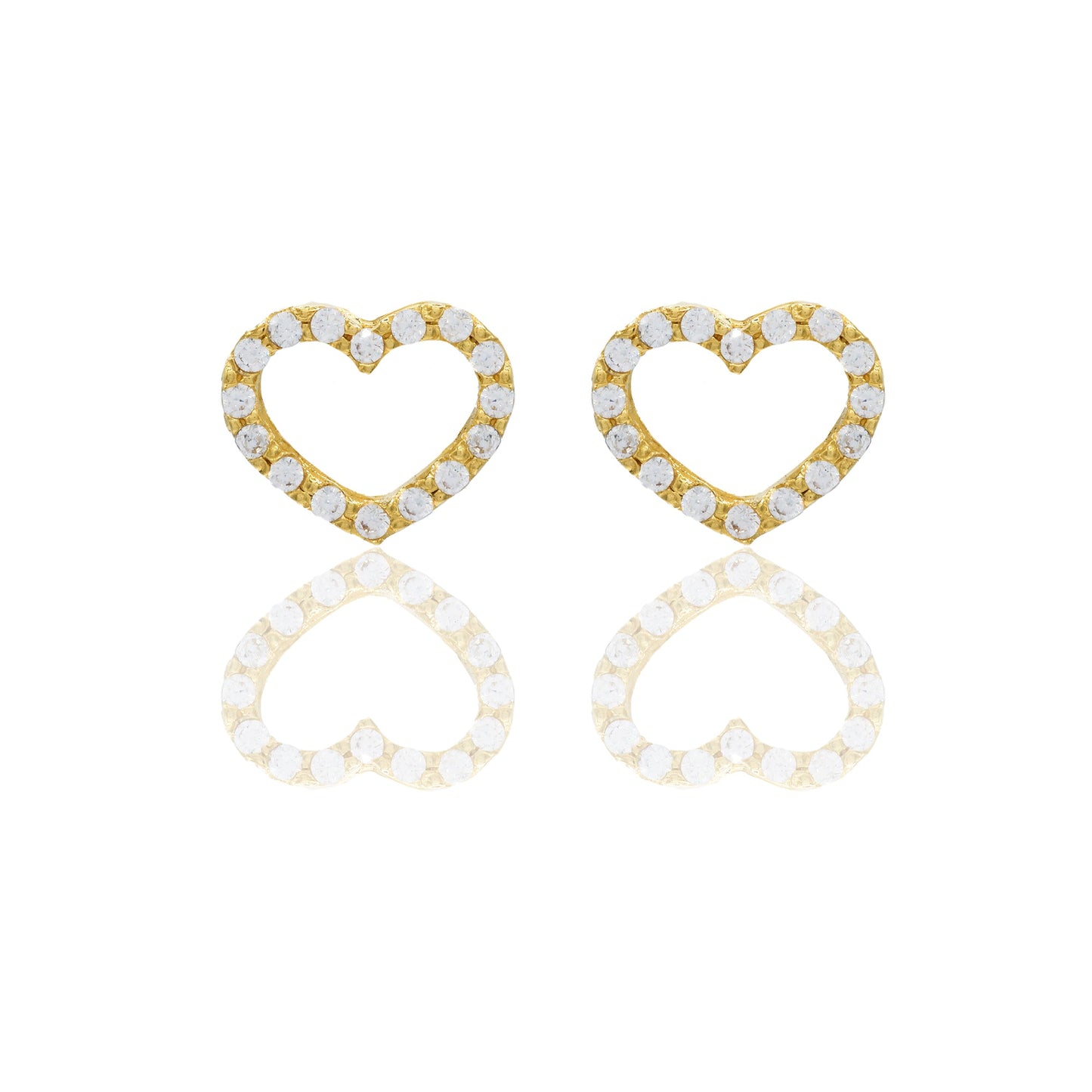 Orecchini Oro Giallo Oro 18 carati Contorno cuore pavè Zirconi Bianchi lunghezza cm.1,00 larghezza cm.0,70