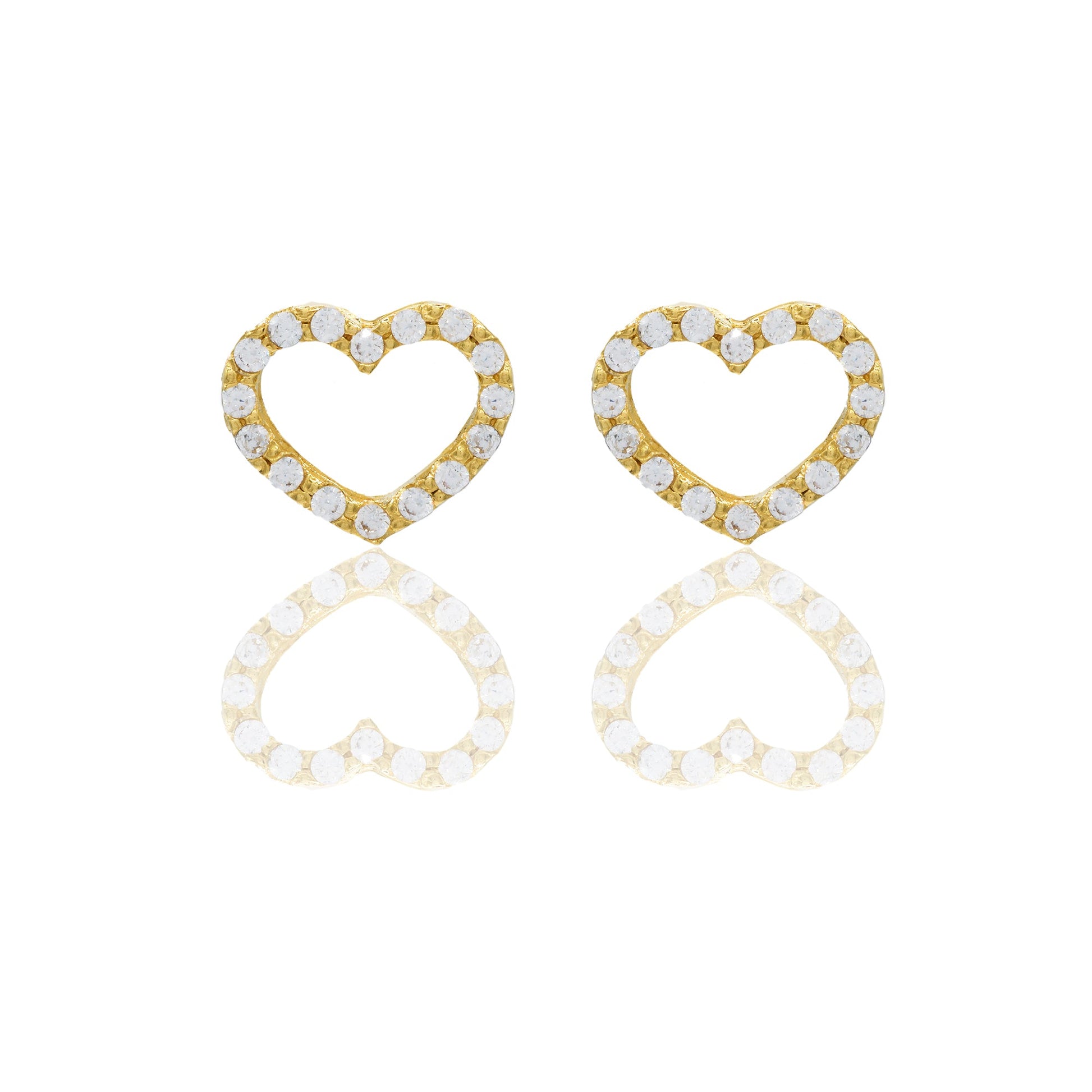 Orecchini Oro Giallo Oro 18 carati Contorno cuore pavè Zirconi Bianchi lunghezza cm.1,00 larghezza cm.0,70