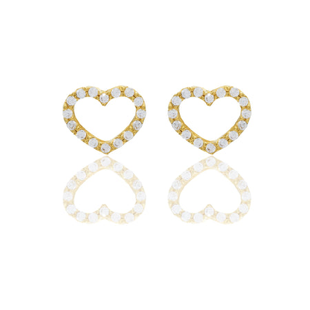 Orecchini Oro Giallo Oro 18 carati Contorno cuore pavè Zirconi Bianchi lunghezza cm.1,00 larghezza cm.0,70