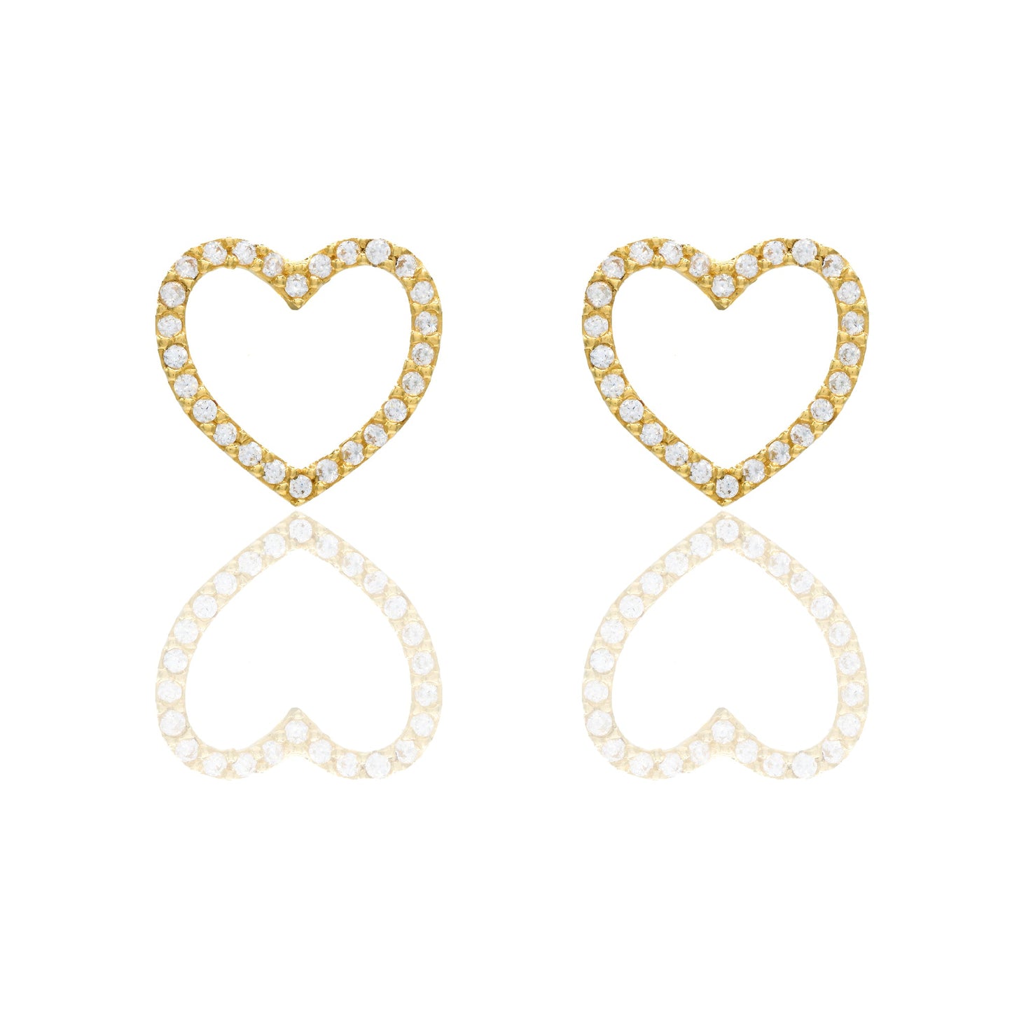 Orecchini Oro Giallo Oro 18 carati Contorno cuore pavè Zirconi Bianchi lunghezza cm.1,30 larghezza cm.1,00