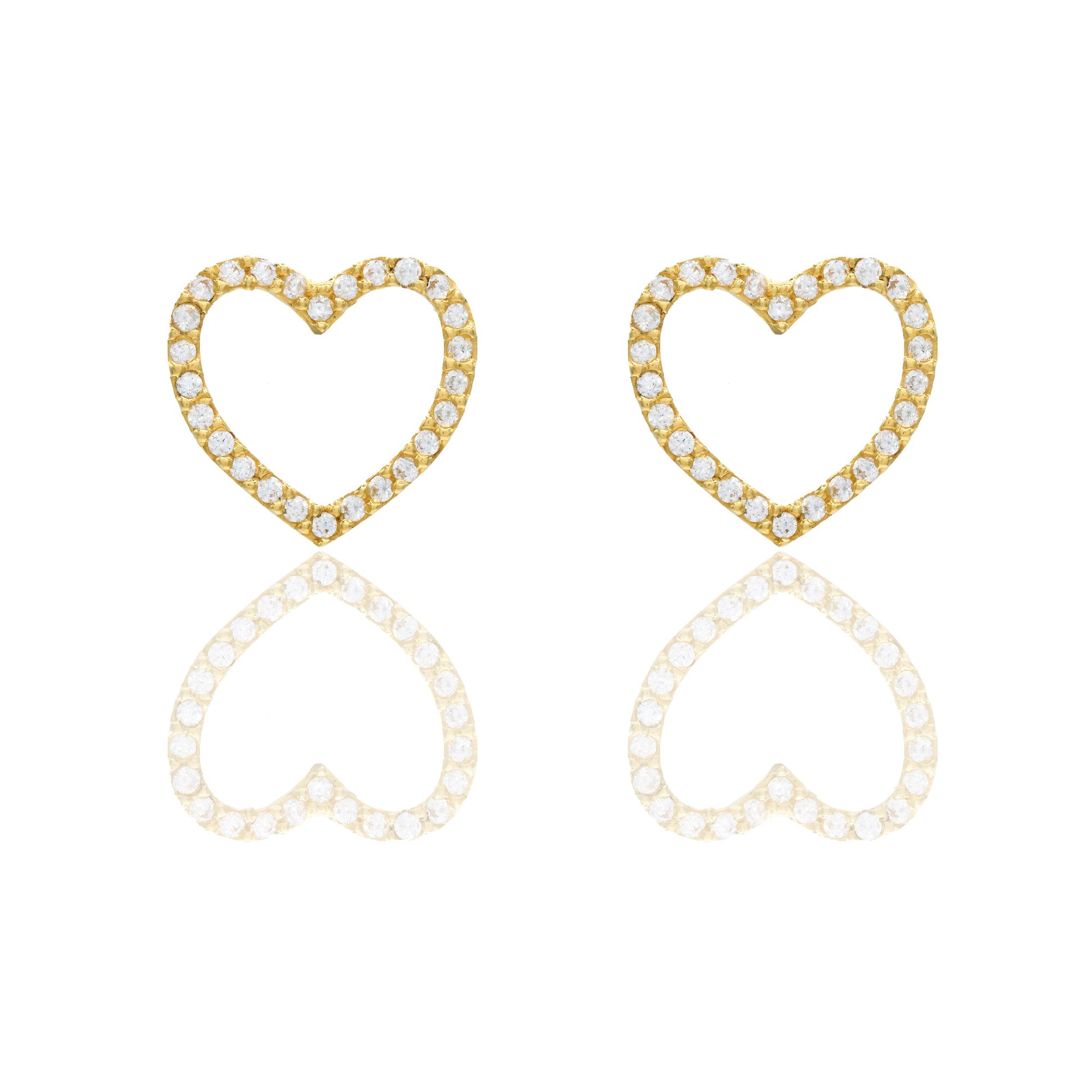 Orecchini Oro Giallo Oro 18 carati Contorno cuore pavè Zirconi Bianchi lunghezza cm.1,30 larghezza cm.1,00