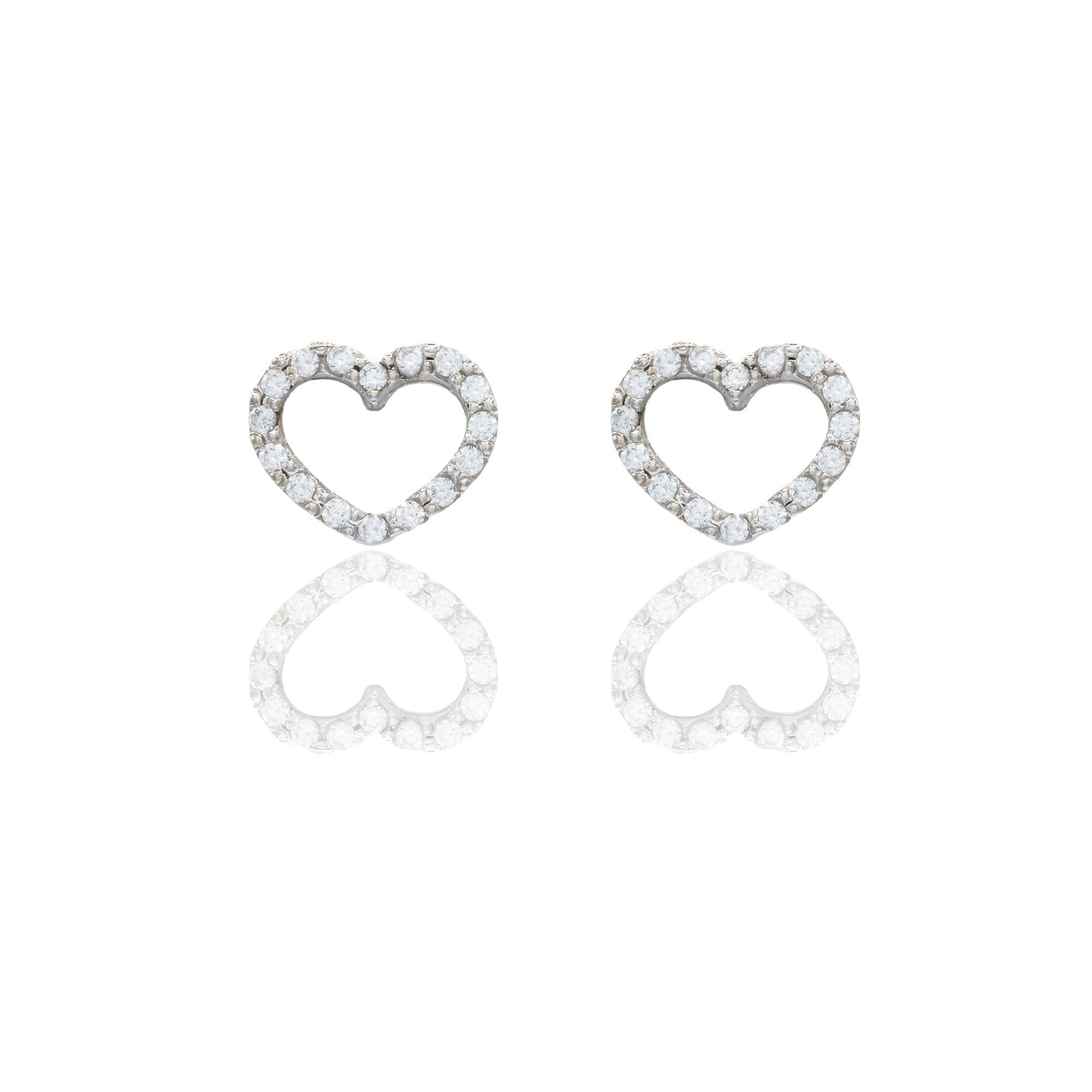 Orecchini Oro Bianco Oro 18 carati Contorno cuore pavè Zirconi Bianchi lunghezza cm.1,00 larghezza cm.0,70